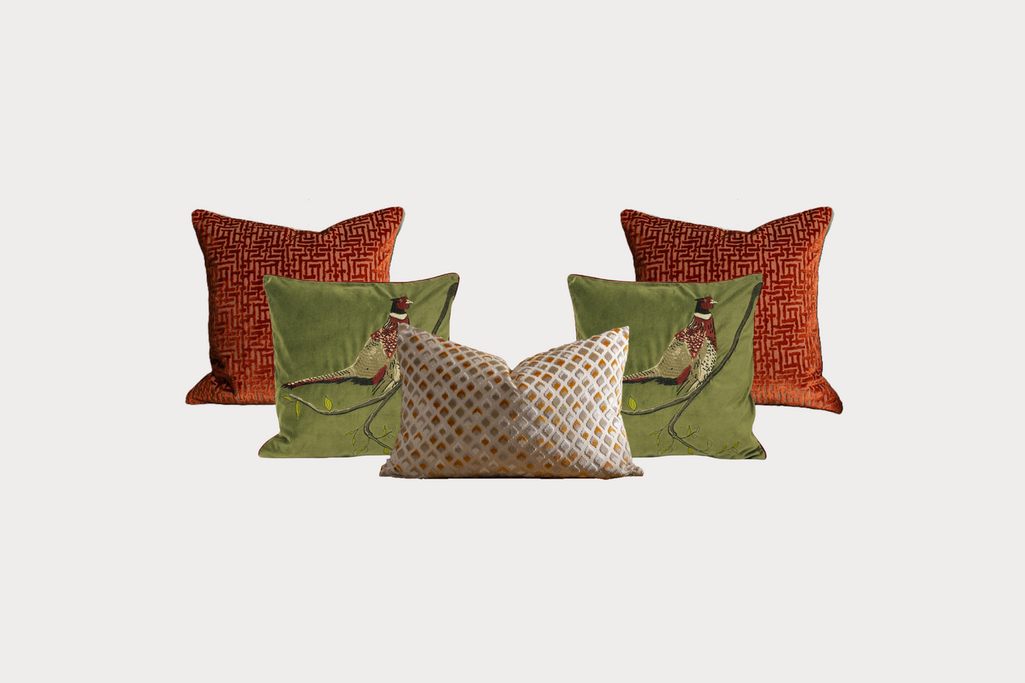 Pheasant Cushion Set in Moss Green