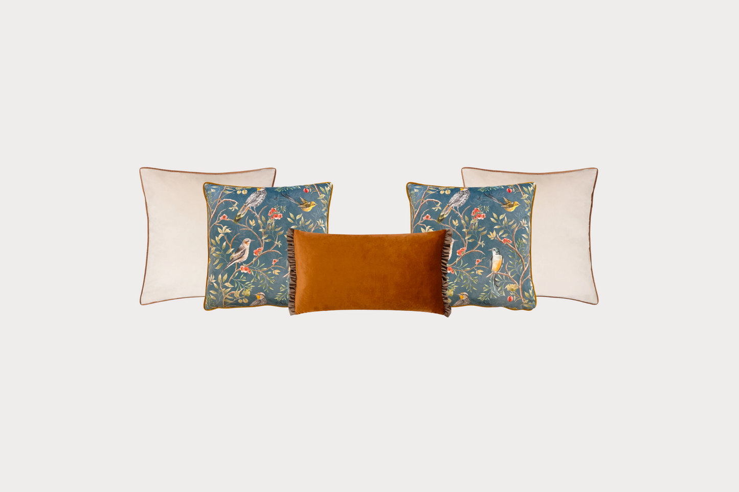Chinoiserie Birds Cushion Set in Slate Blue