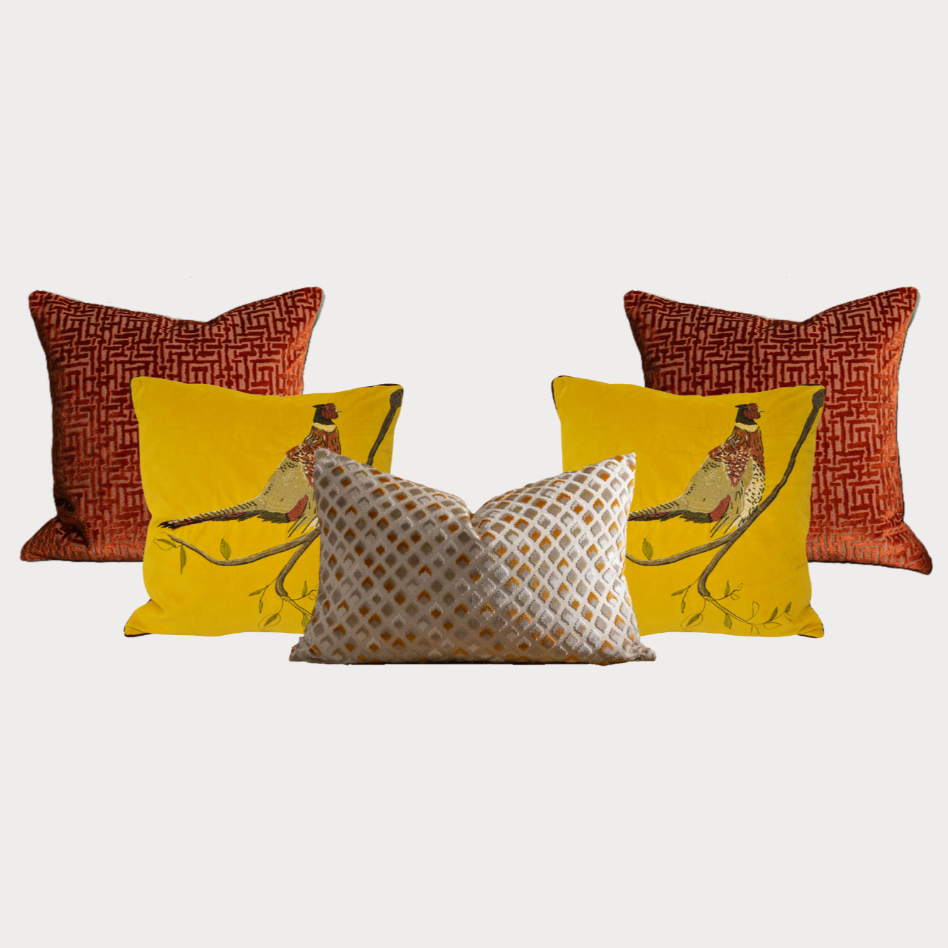 Pheasant Cushion Set in Mustard