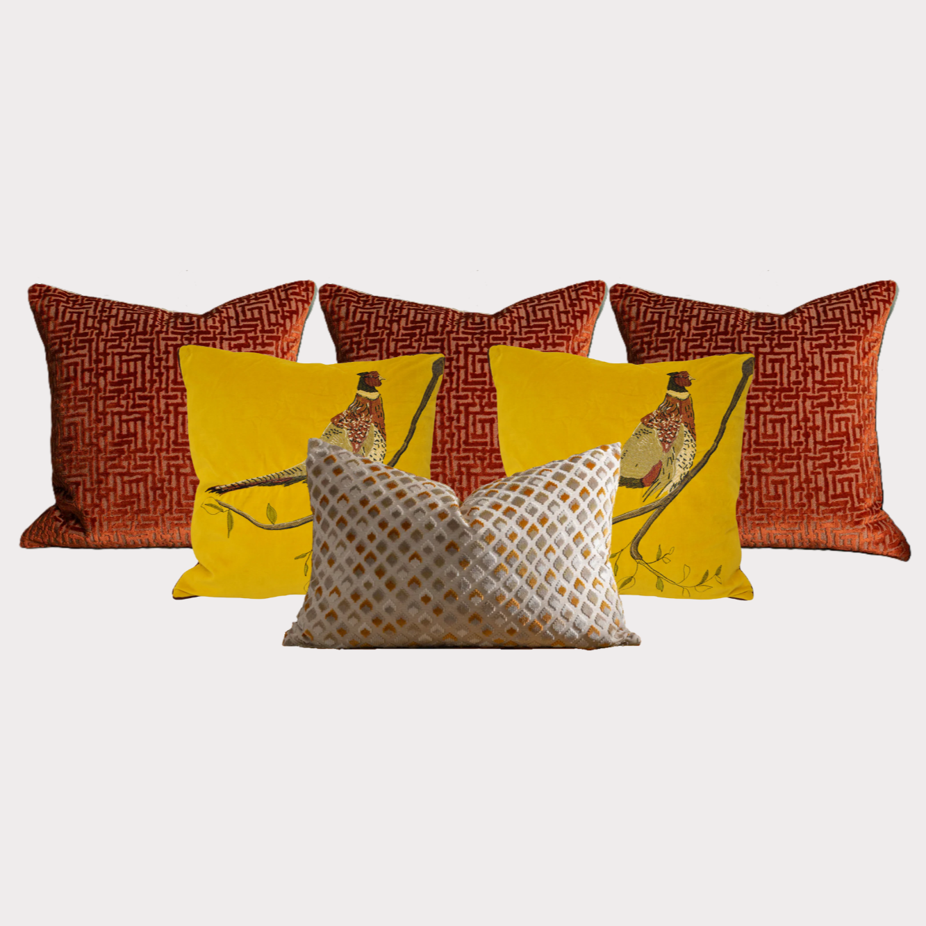 Pheasant Cushion Set in Mustard