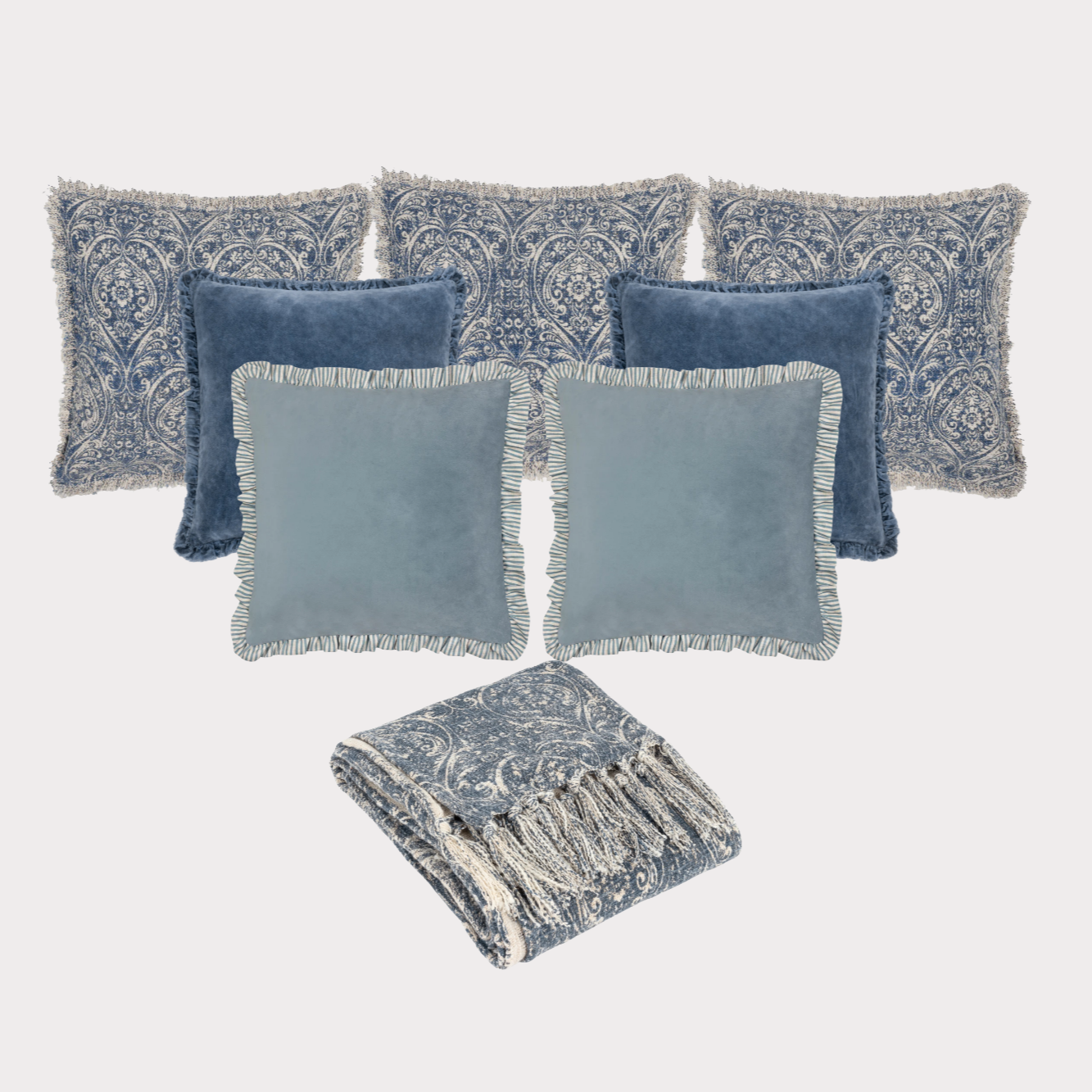 Damask Cushion Set in Blue