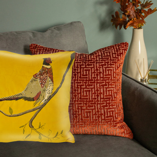 Pheasant Cushion Set in Mustard