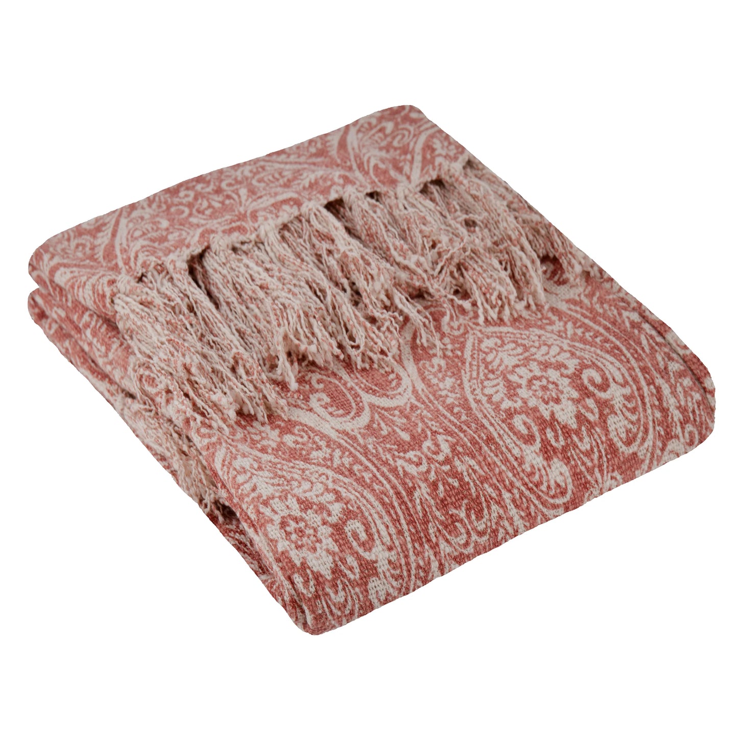 Coral Damask Printed Throw 100% Cotton