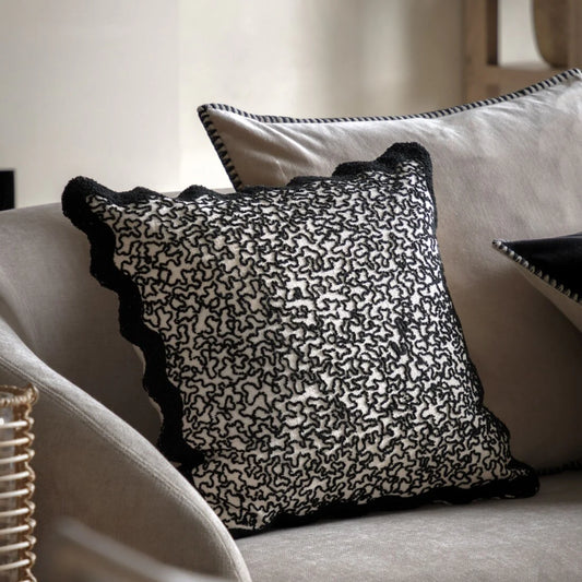 Black Embroidered Scallop Edged Cushion (Set of two)
