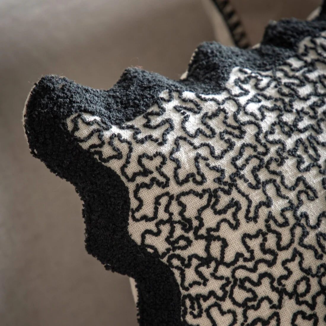 Black Embroidered Scallop Edged Cushion (Set of two)
