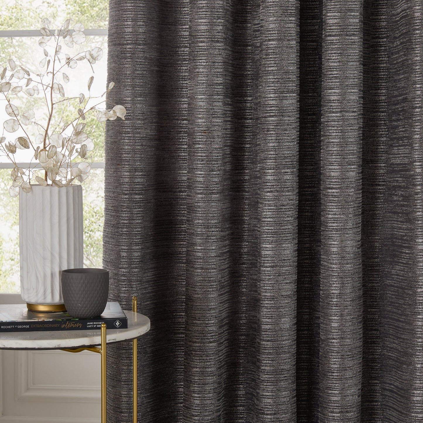 Jason Chenille Eyelet Curtains Graphite (Pair)