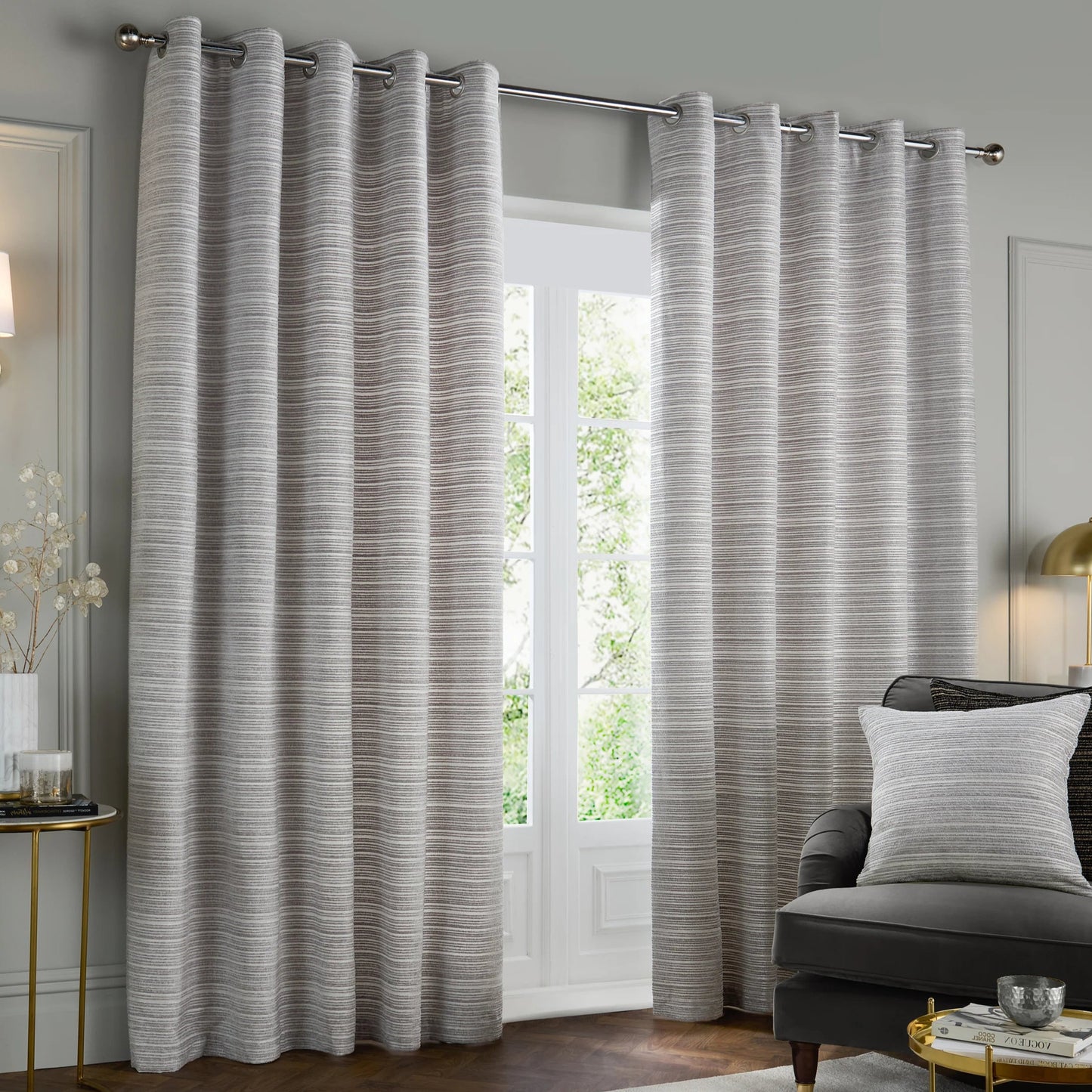 Jason Chenille Eyelet Curtains Silver (Pair)