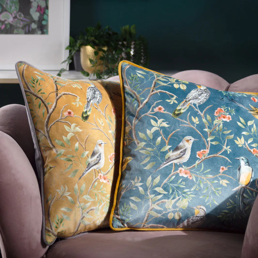 Chinoiserie Birds Cushion Set in Slate Blue