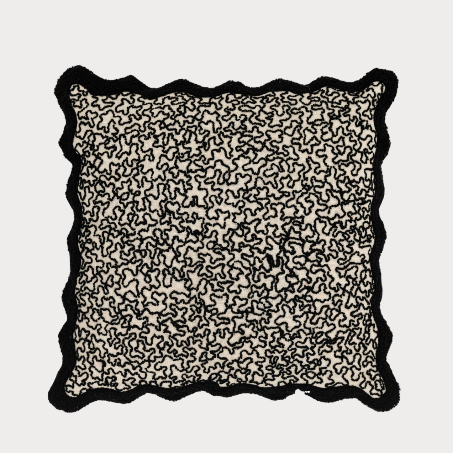 Black Embroidered Scallop Edged Cushion (Set of two)