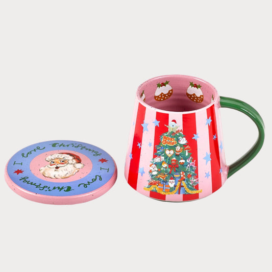 Christmas Tree Candy Stripe Mug & Coaster Set
