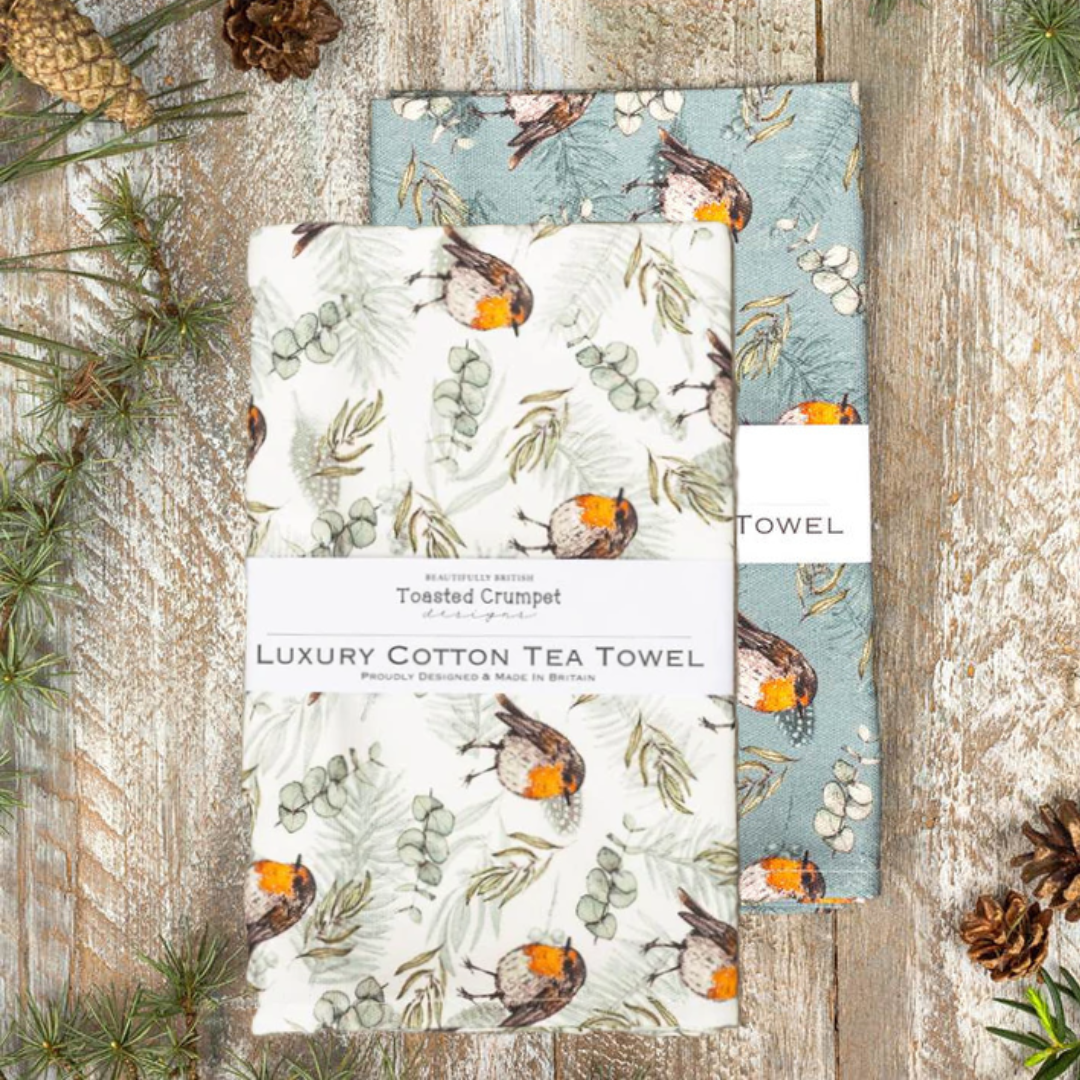 Two tea towels Set with robins