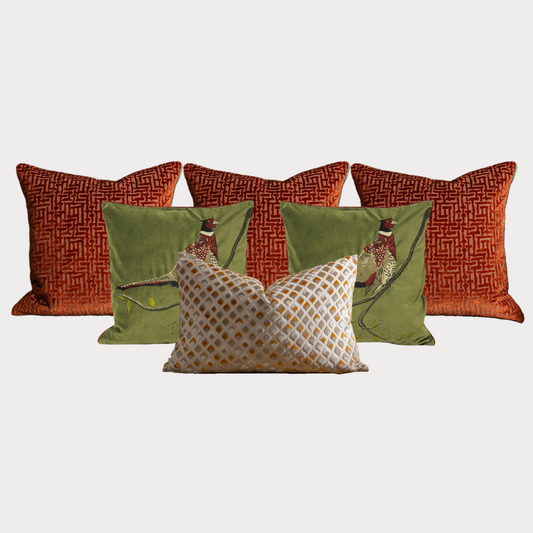 Pheasant Cushion Set in Moss Green