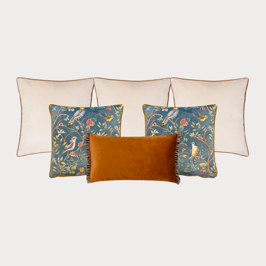 Chinoiserie Birds Cushion Set in Slate Blue