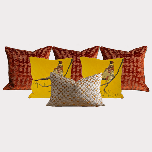 Pheasant Cushion Set in Mustard
