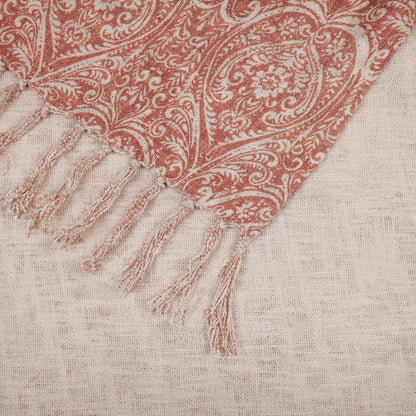 Coral Damask Printed Throw 100% Cotton