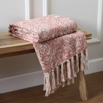 Coral Damask Printed Throw 100% Cotton
