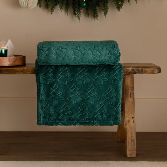 Festive Trees Embossed Fleece Throw