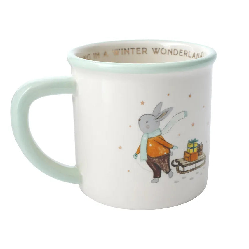Mug with a rabbit illustration and 'Winter Wonderland' text on a white background