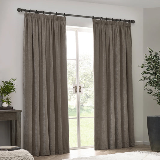 Venna Chenille Velvet Darkening Pencil Pleat Curtains (Pair)