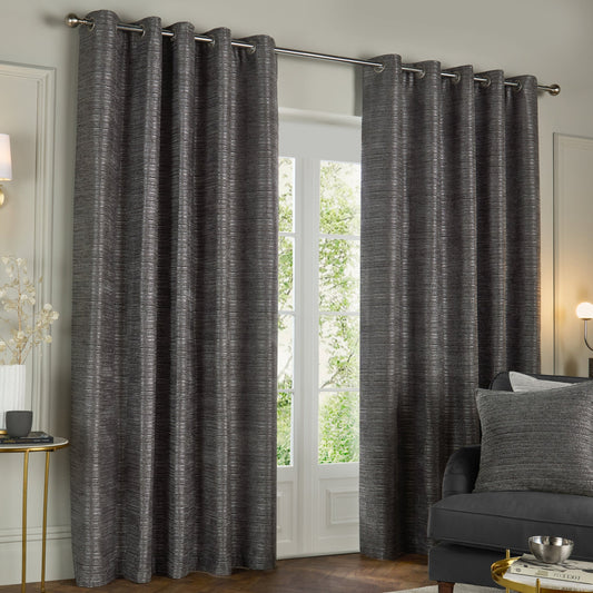 Jason Chenille Eyelet Curtains Graphite (Pair)