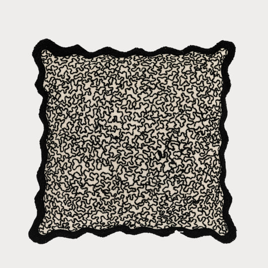 Black Embroidered Scallop Edged Cushion (Set of two)